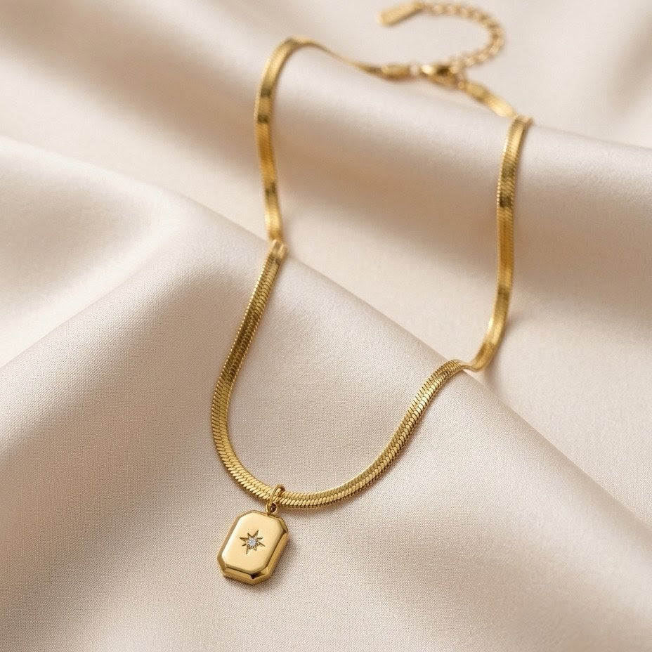 Celestial North Star Herringbone Gold Plated Necklace