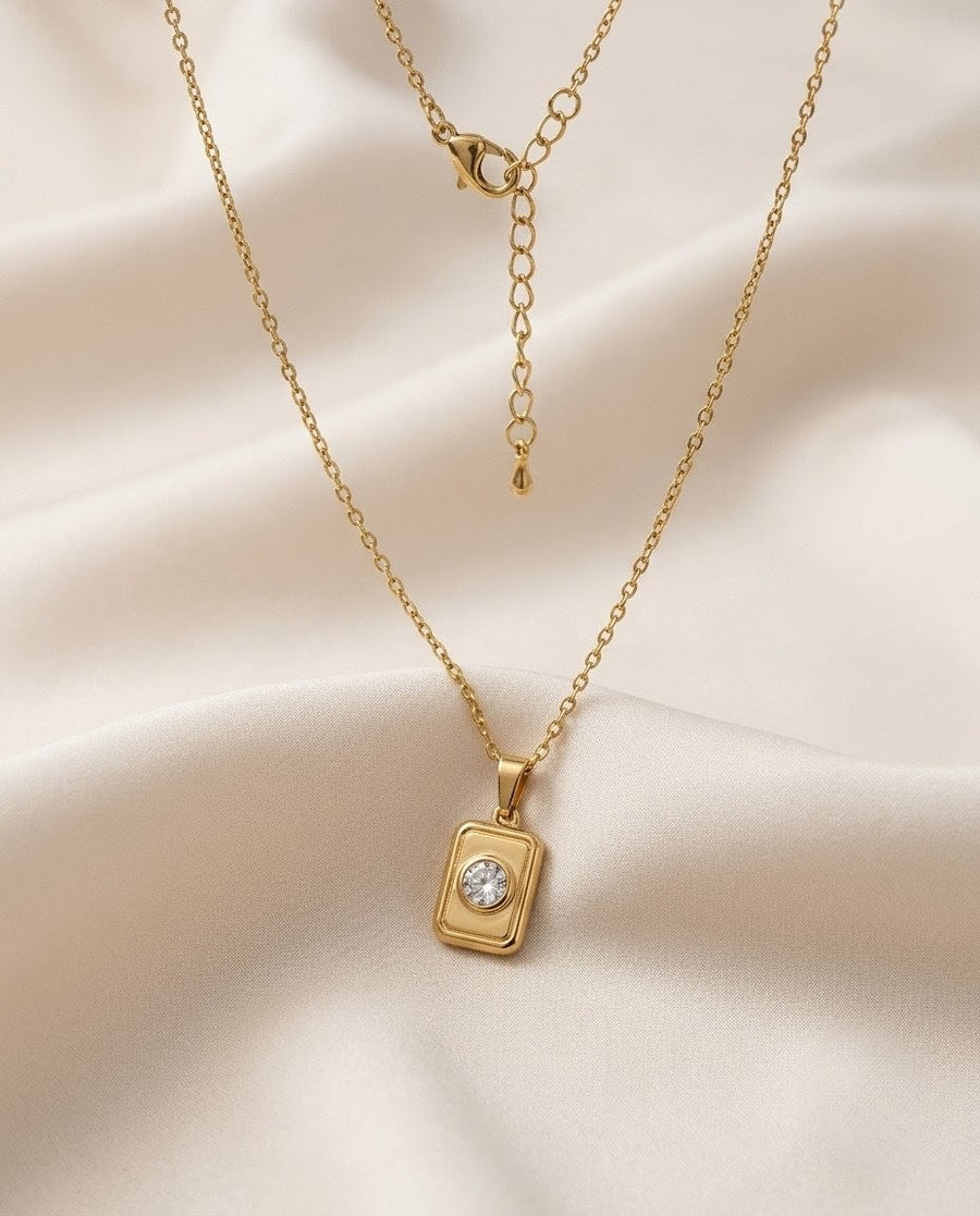 Solitaire Crystal Gold Plated Necklace