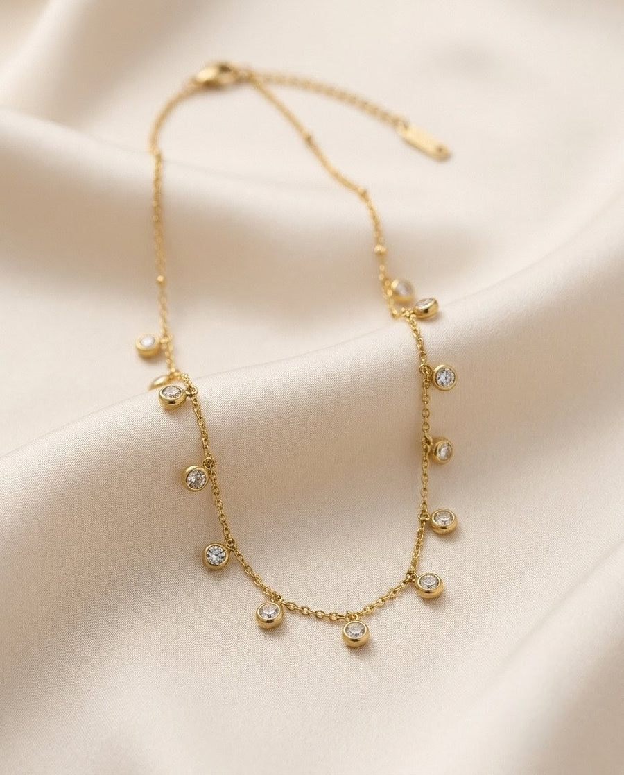 Solitaire Teardrop & Bar Layered Gold Plated Necklace
