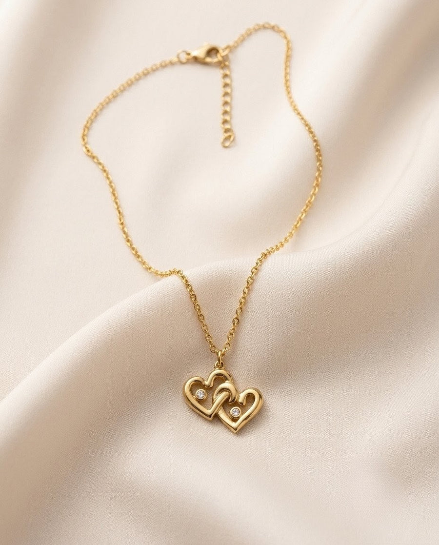 Solitaire Pear & Bar Layered Gold Plated Necklace
