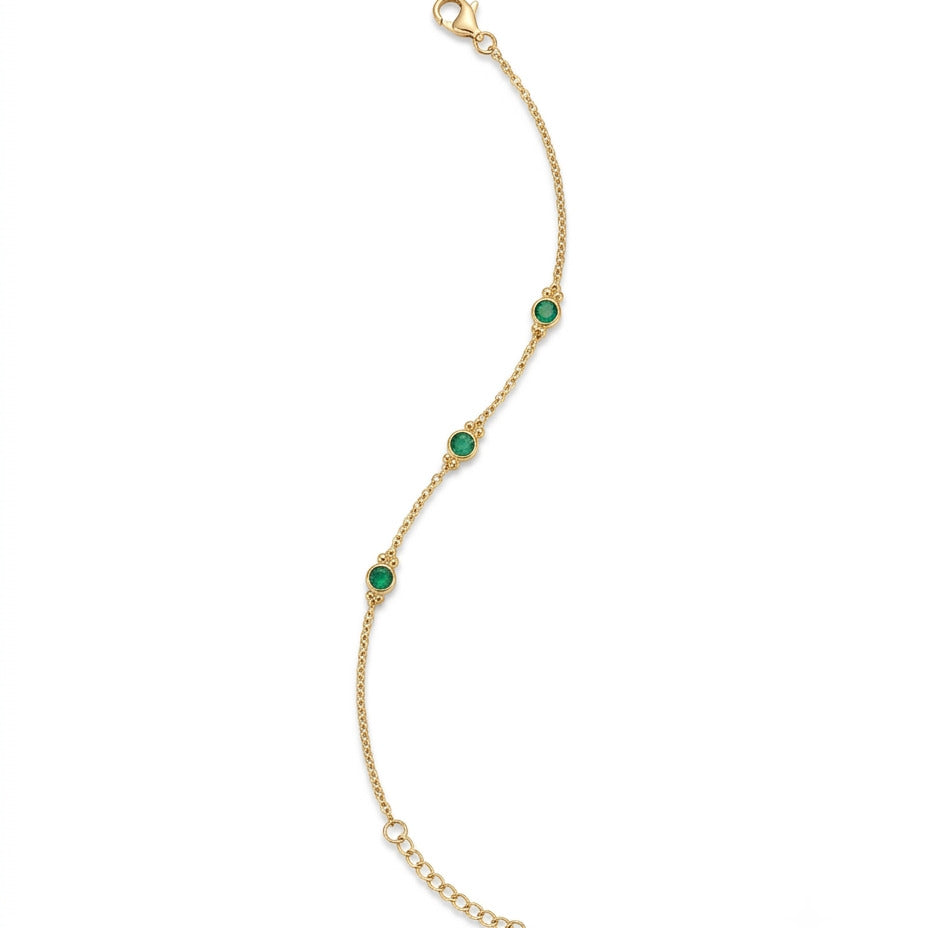 Minimalist Emerald Green Solitaire Crystal Station Gold Plated Bracelet