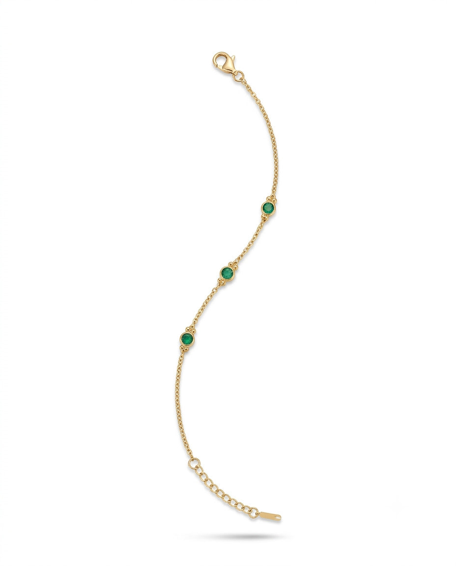 Minimalist Emerald Green Solitaire Crystal Station Gold Plated Bracelet