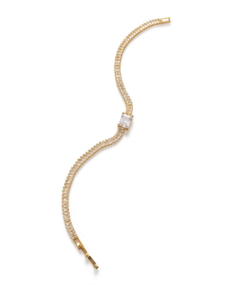 Baguette Crystal Tennis Bracelet with Emerald-Cut Centerpiece
