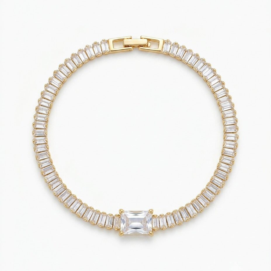 Baguette Crystal Tennis Bracelet with Emerald-Cut Centerpiece