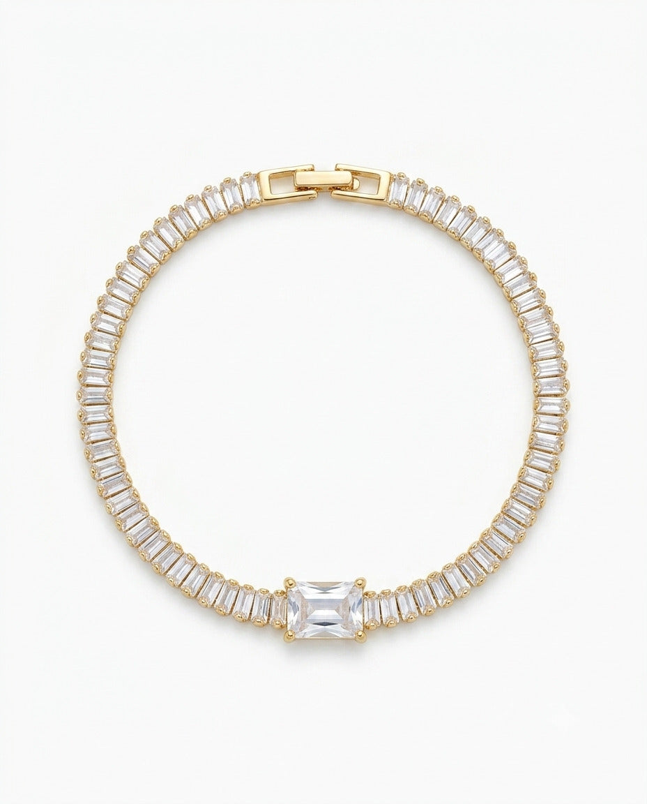 Baguette Crystal Tennis Bracelet with Emerald-Cut Centerpiece