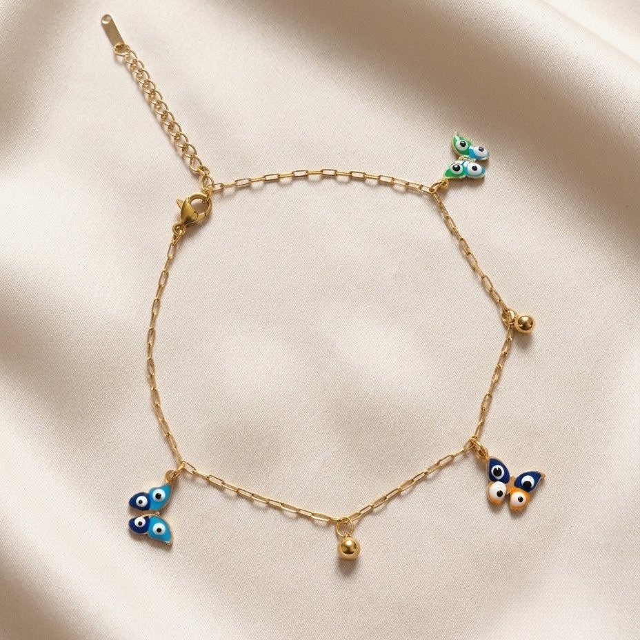 Whimsical Evil Eye Butterfly Charm Bracelet