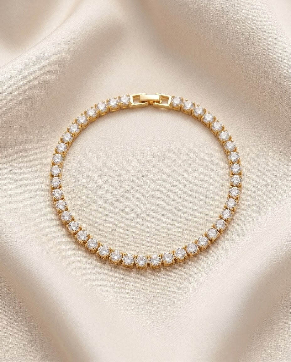 Classic Round Solitaire Crystal Gold Plated Tennis Bracelet