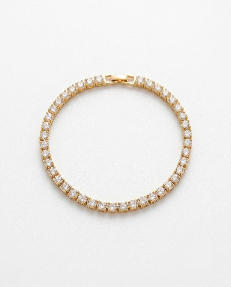 Classic Round Solitaire Crystal Gold Plated Tennis Bracelet