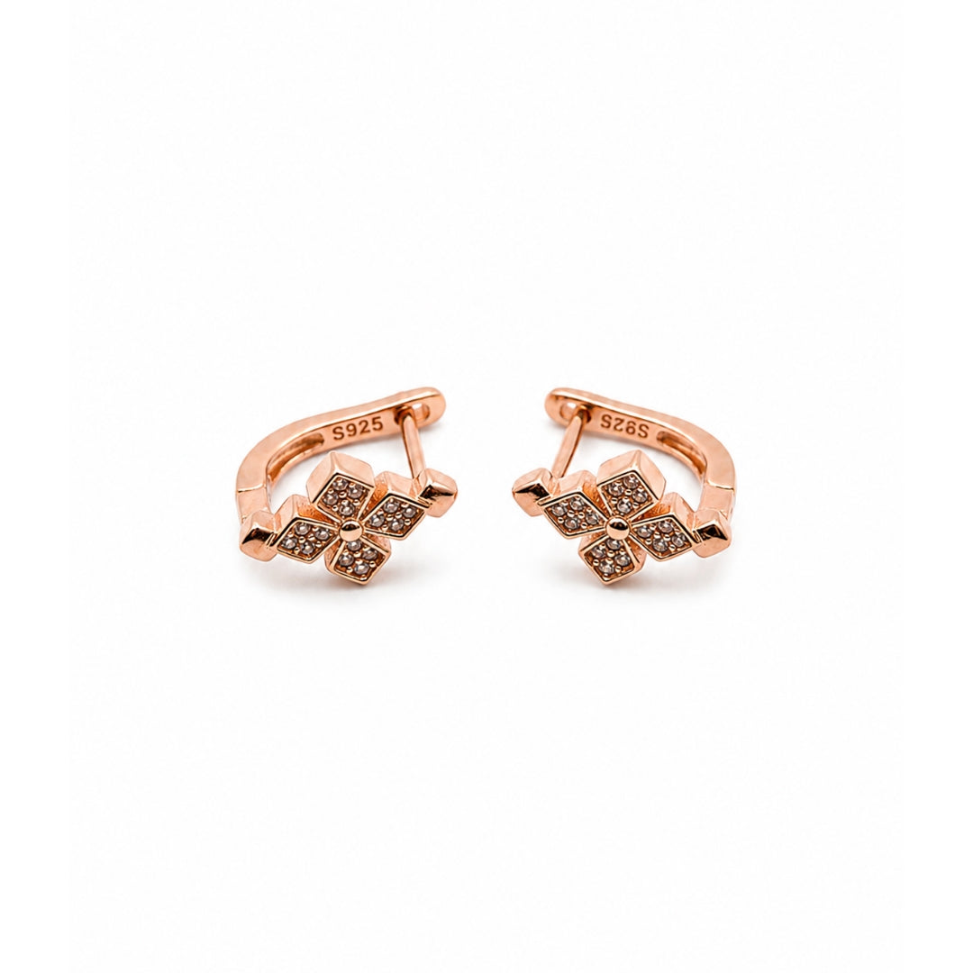Petal Clover Hoops 925 Silver Rose Gold Earrings