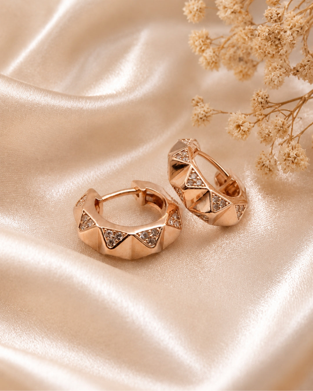 Zigzag Pyramid Hoops 925 Silver Rose Gold Earrings