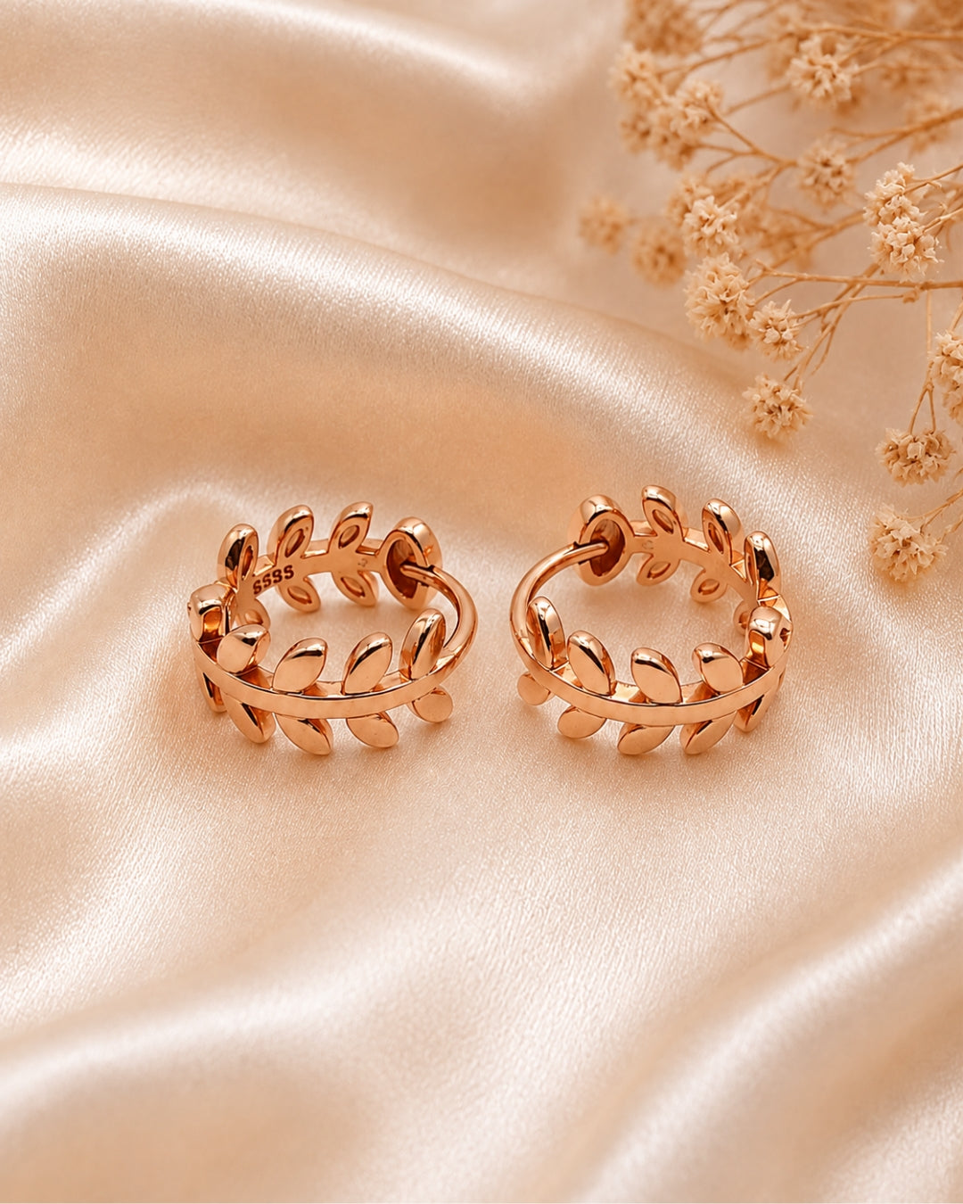 Laurel Vine Hoops 925 Silver Rose Gold Earrings
