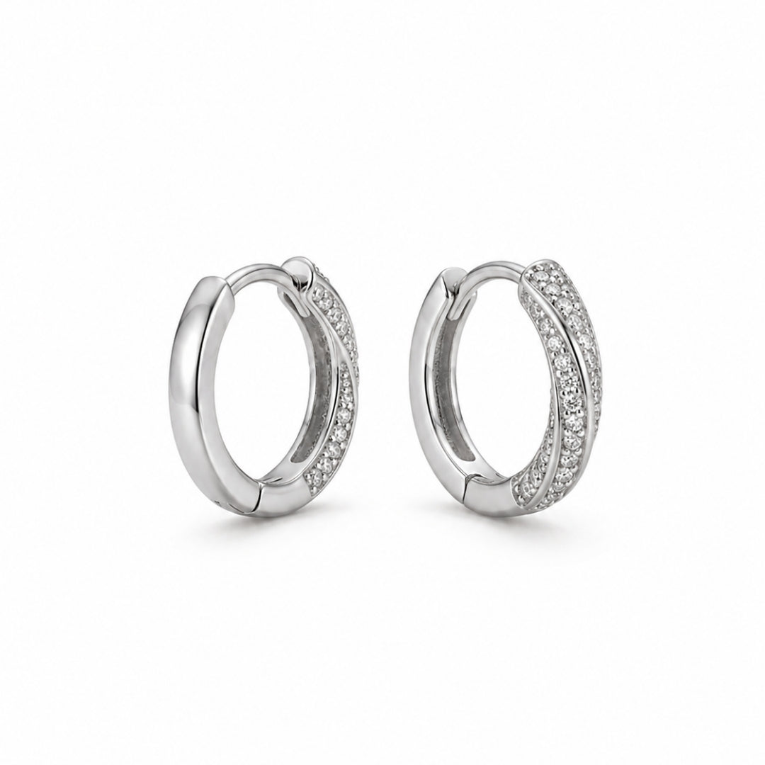 Half Pave Hoops 925 Silver Earrings