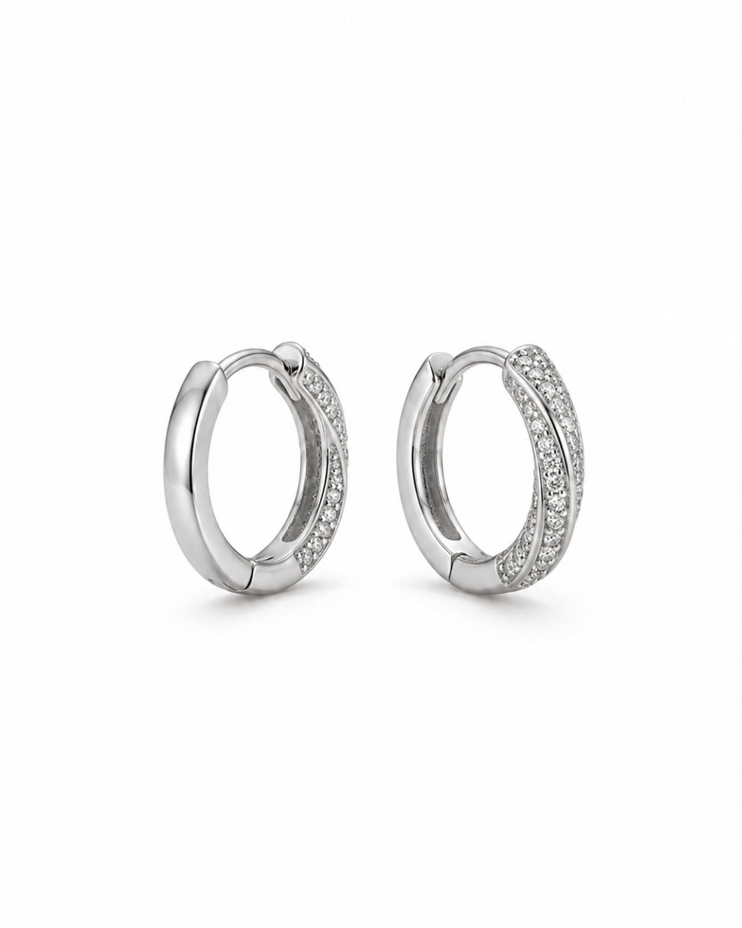 Half Pave Hoops 925 Silver Earrings