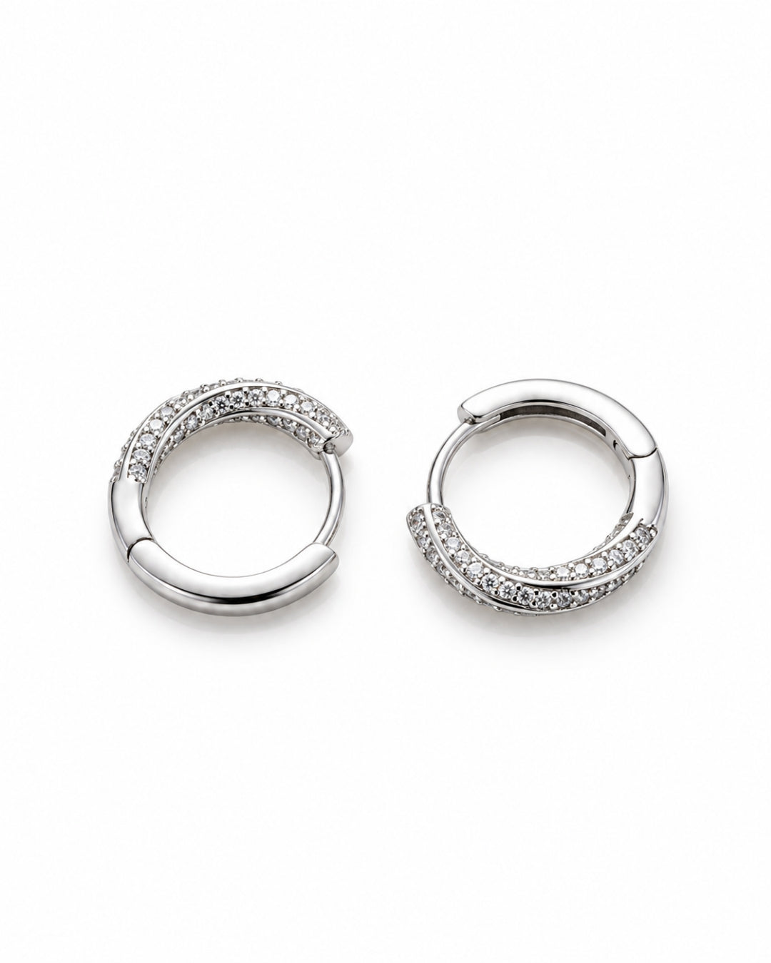 Half Pave Hoops 925 Silver Earrings