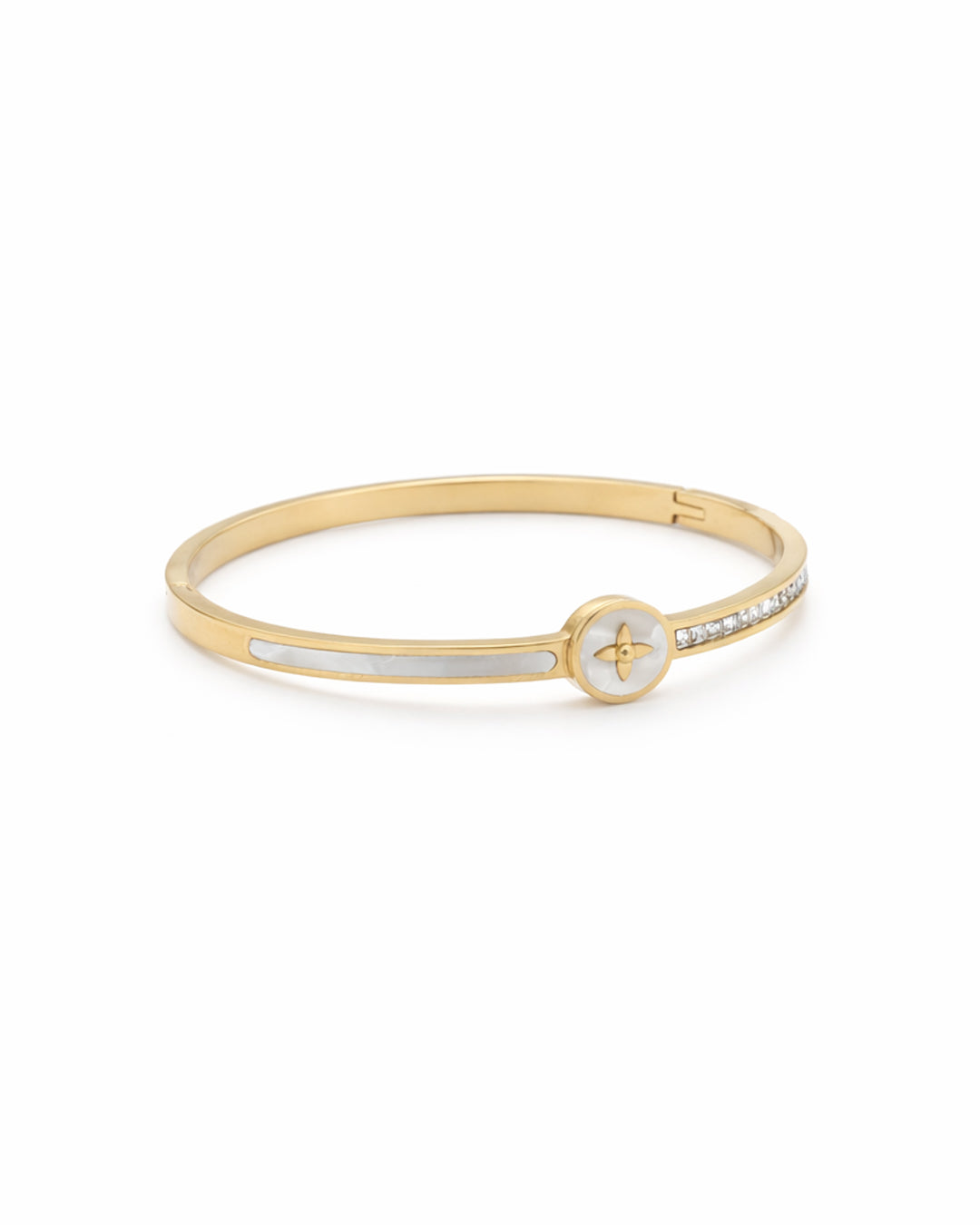 Mother of Pearl Clover Crystal Gold Plated Kada
