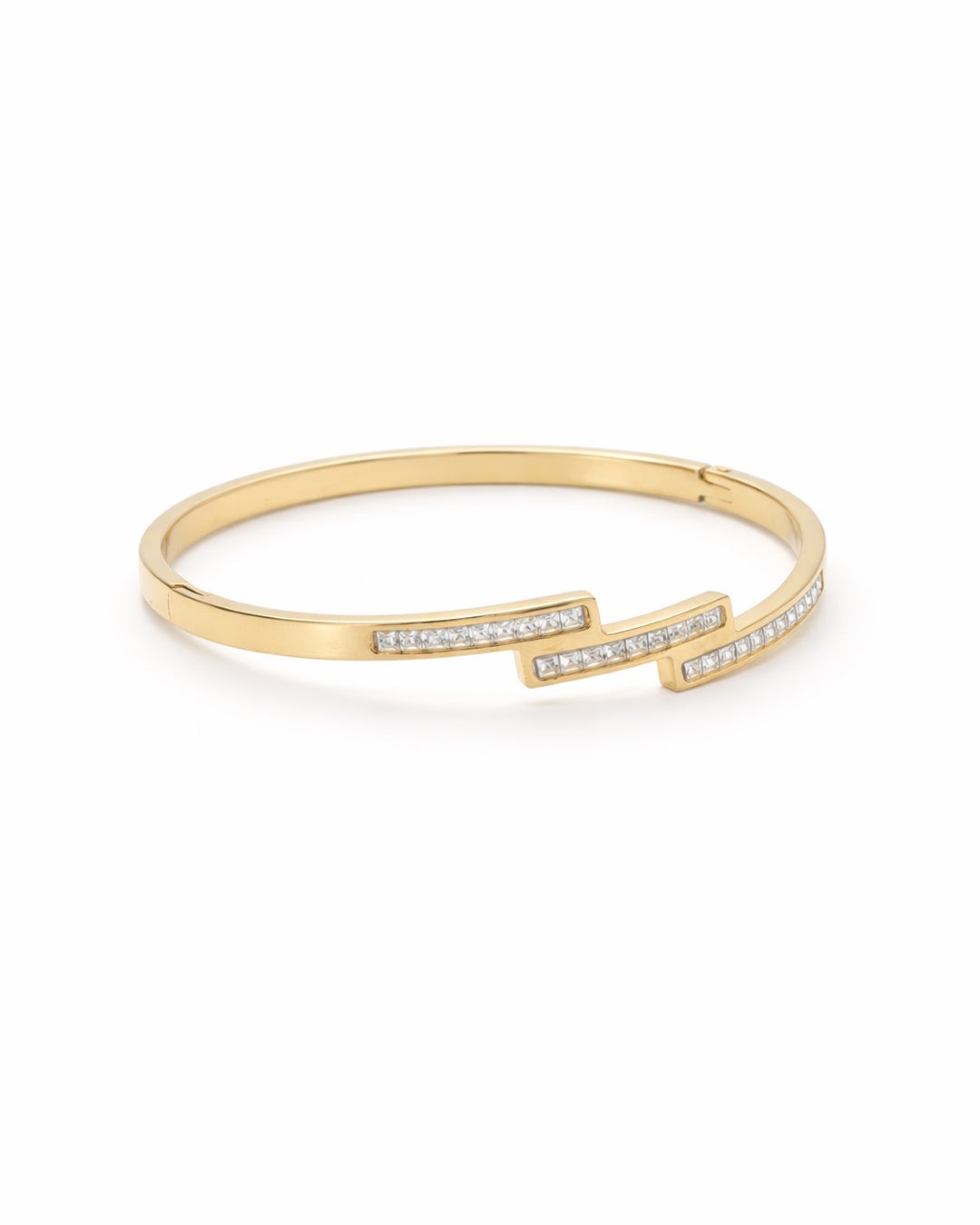 Zig-Zag Crystal Tiered Gold Plated Bangle Kada
