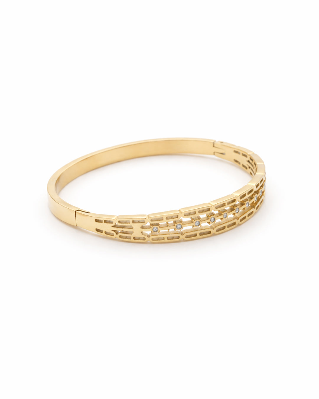 Triple Layer Geometric Mesh Gold Plated Bangle Kada