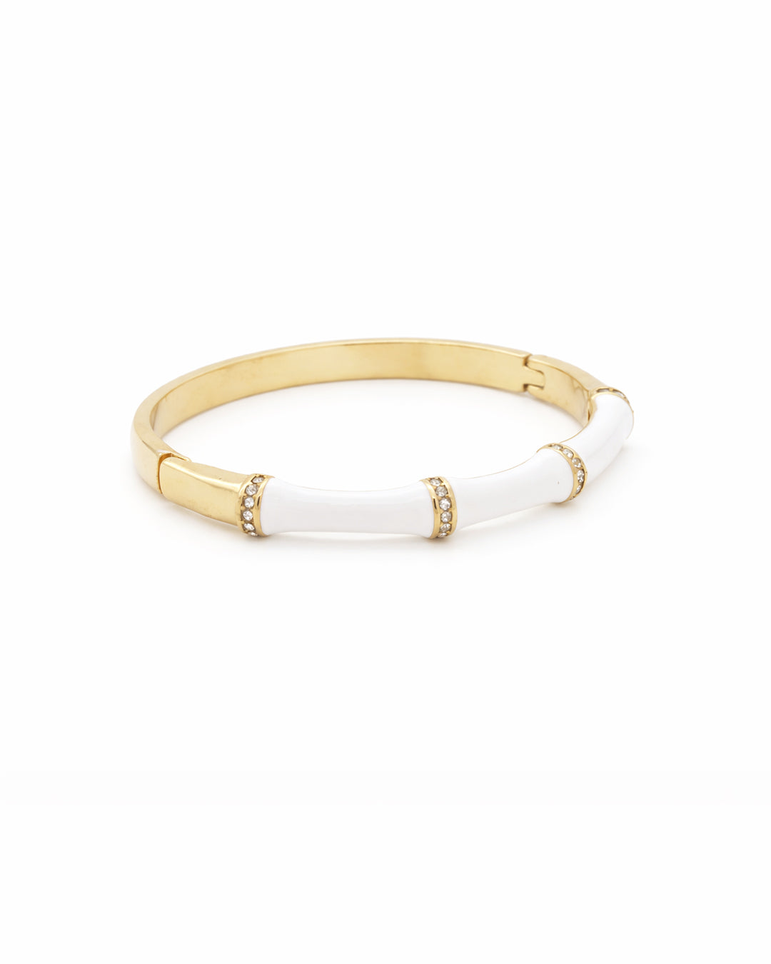 White Enamel Bamboo Crystal Gold Plated Bangle Kada