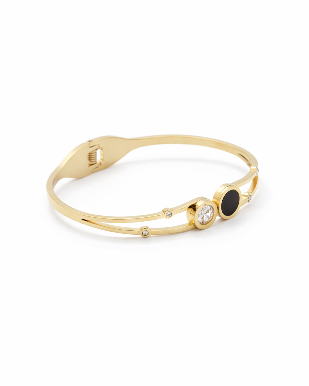 Black Enamel & Solitaire Crystal Gold Plated Kada