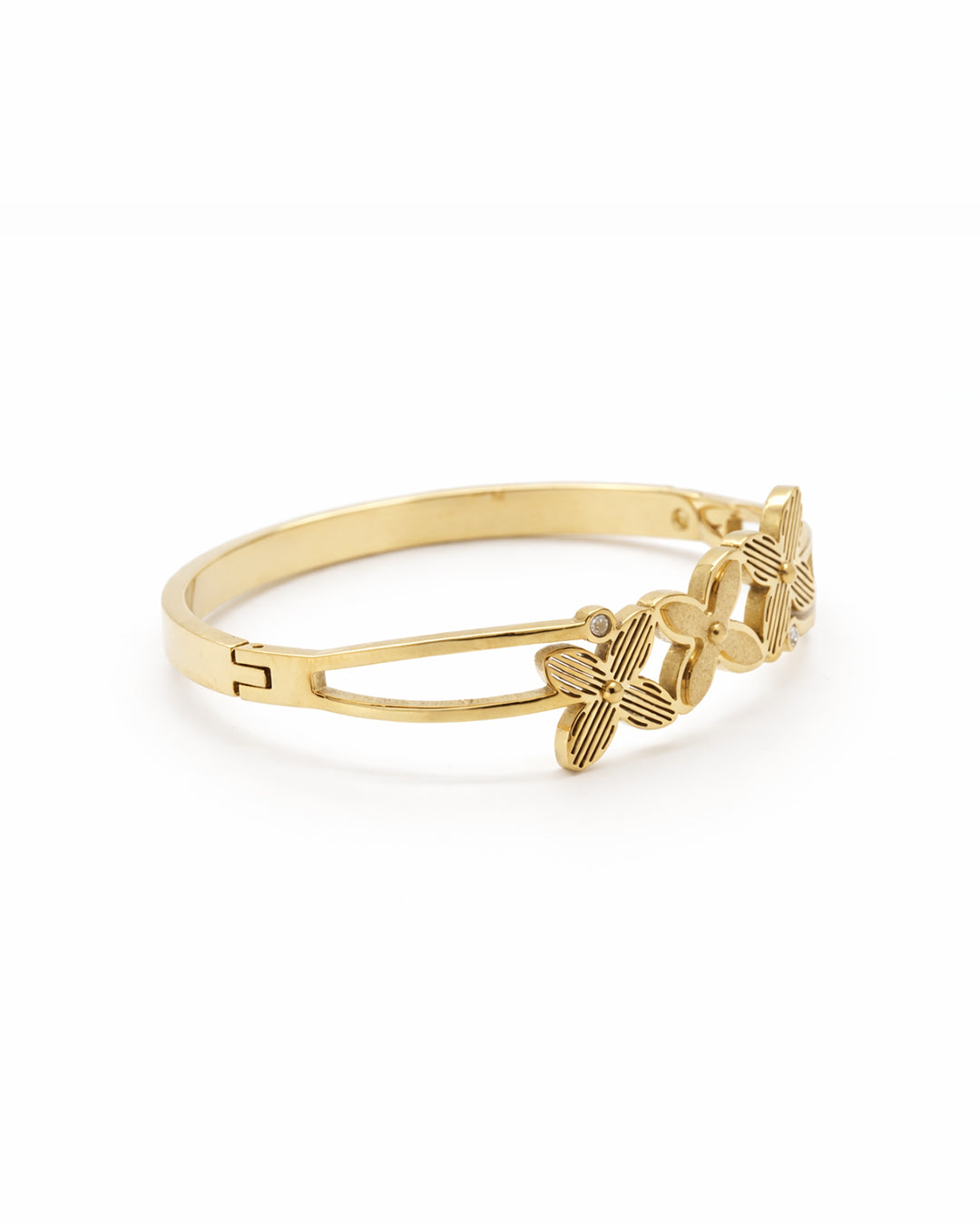 Triple Flower Cluster Gold Plated Bangle Kada