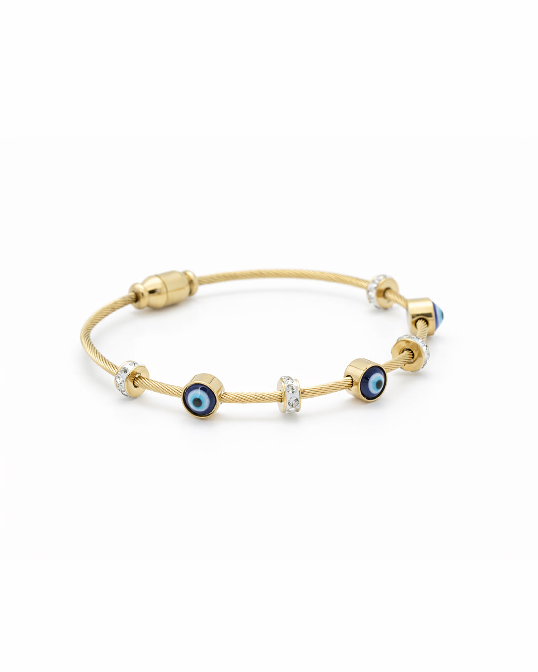 Evil Eye Crystal Charm Gold Plated Cable Bangle