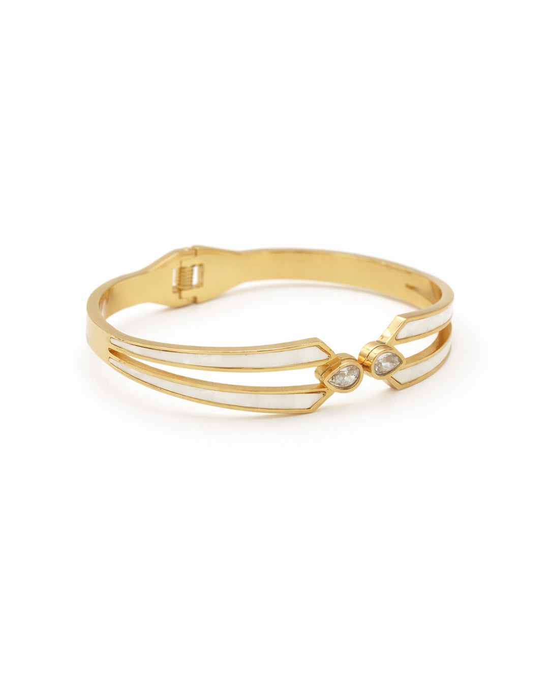 Mother of Pearl Duo-Bypass Crystal Gold Plated Kada