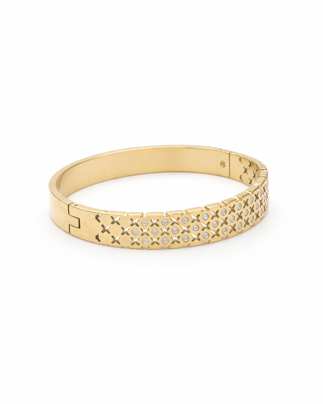 Cross-Cut Lattice Crystal Gold Plated Bangle Kada