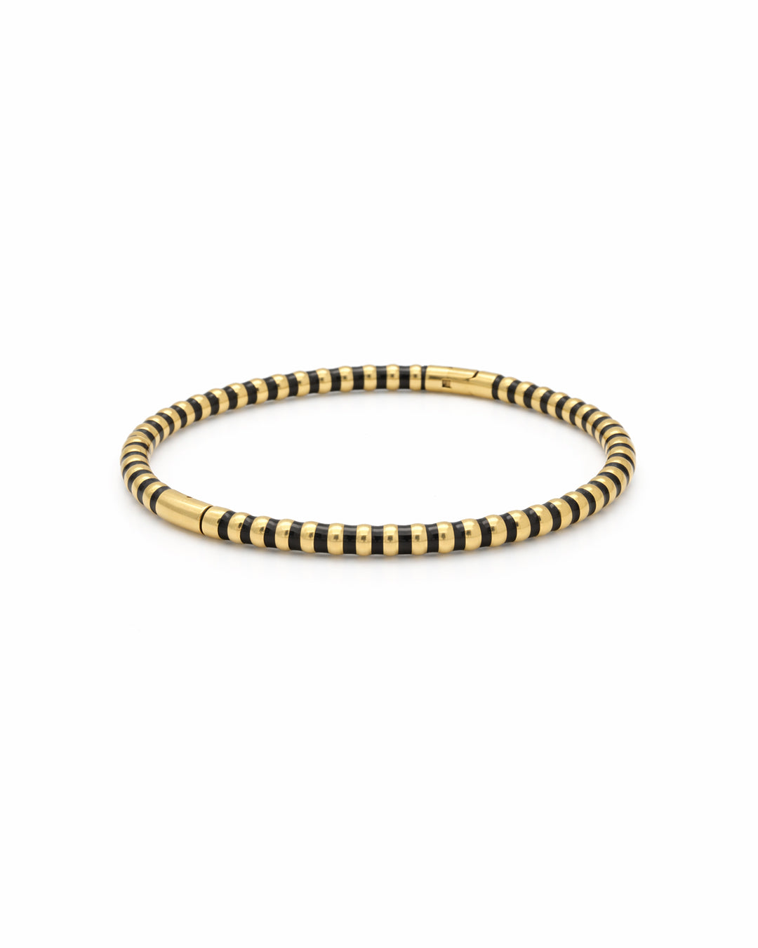 Black Enamel Ribbed Gold Plated Bangle Kada