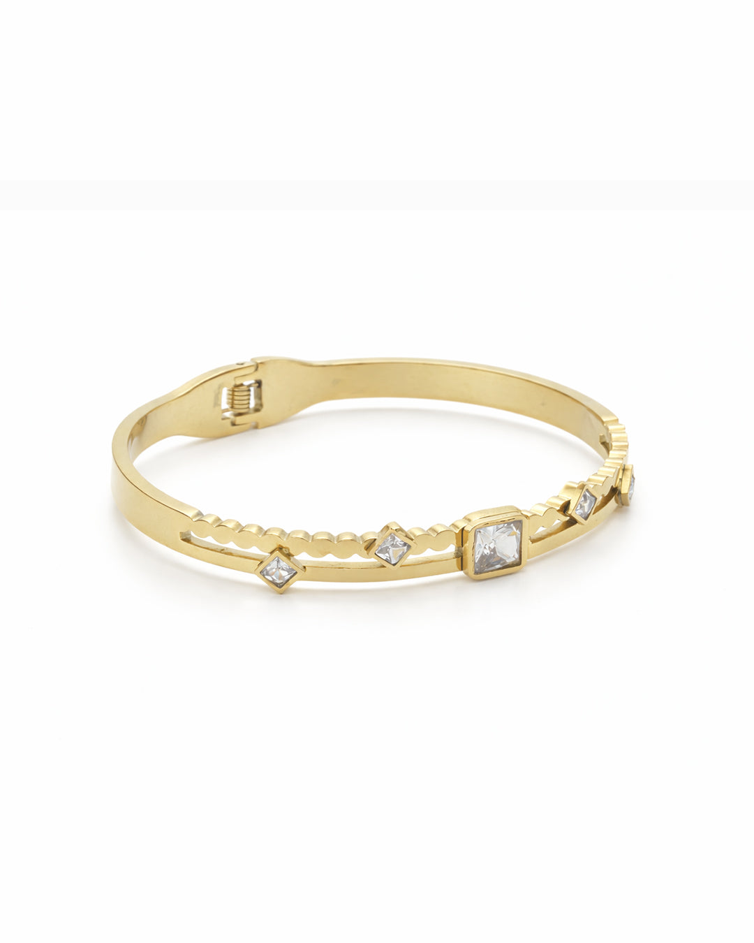 Princess Cut Rope Rail Crystal Gold Plated Kada
