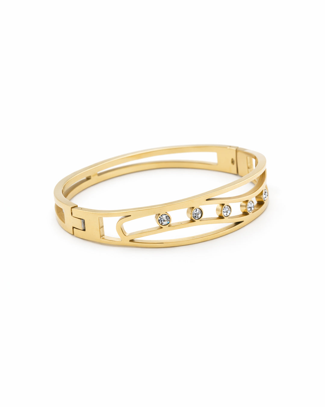 Double Rail Wave Crystal Gold Plated Bangle Kada