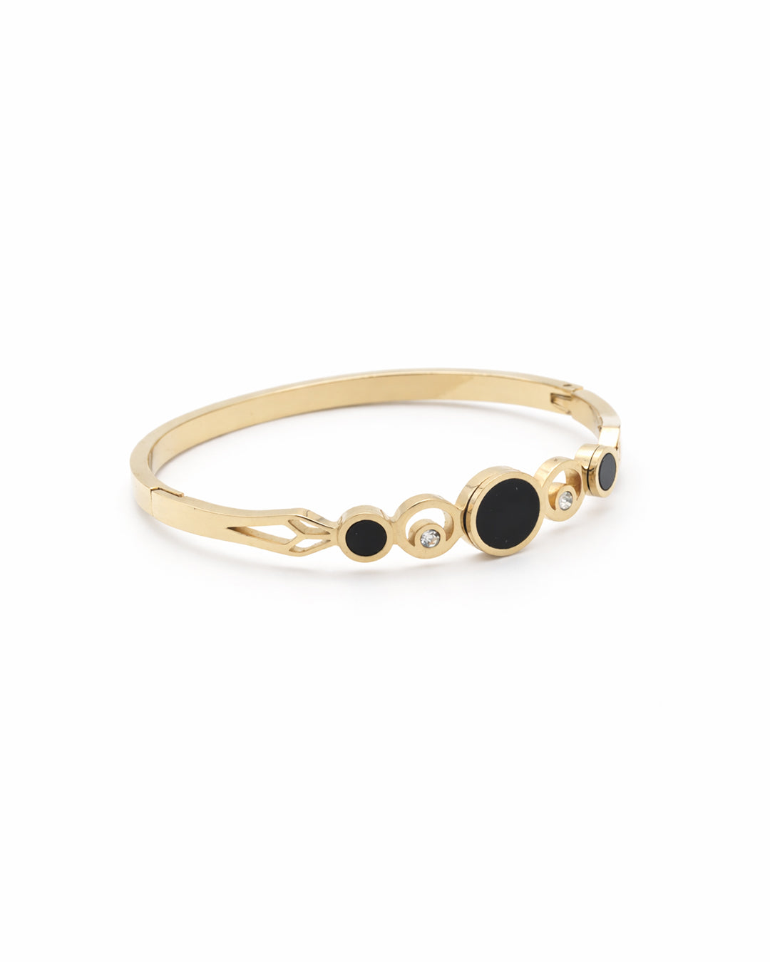 Black Enamel Orbital Crystal Gold Plated Kada