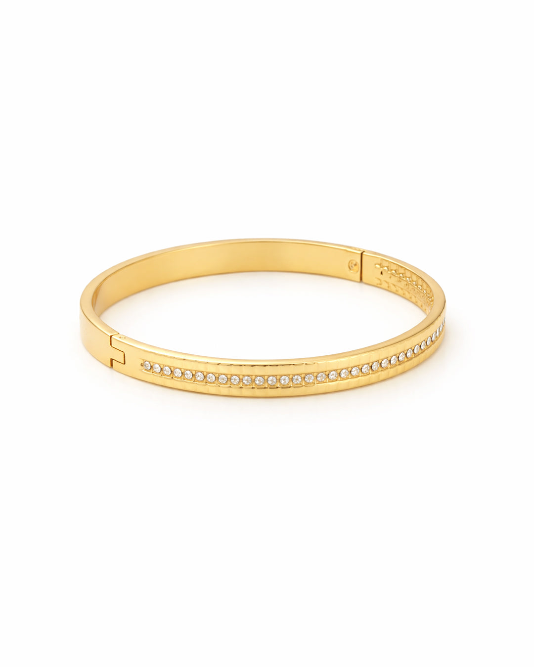 Hammered Edge Pavé Crystal Gold Plated Bangle Kada