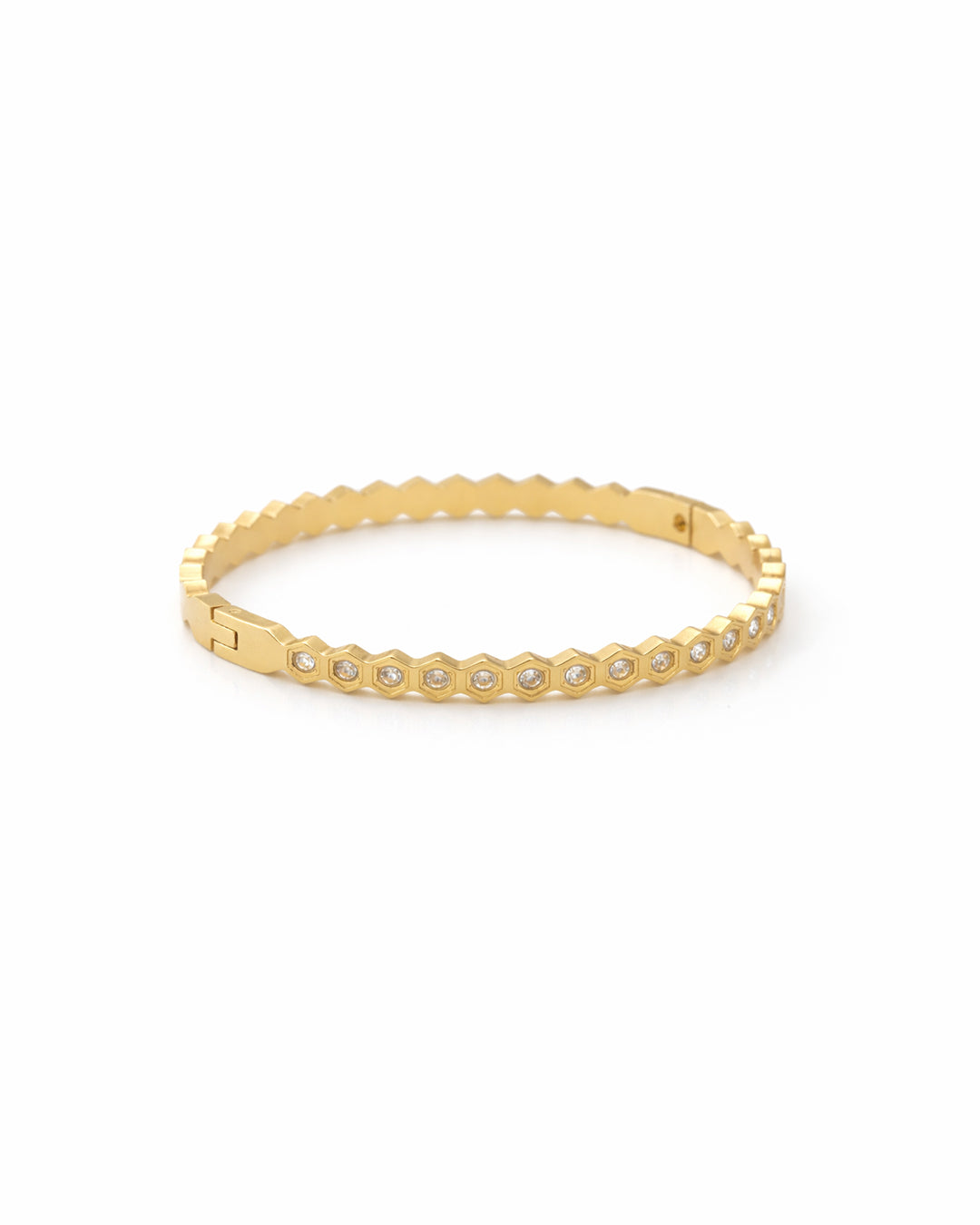 Hexagon Eternity Crystal Gold Plated Bangle Kada