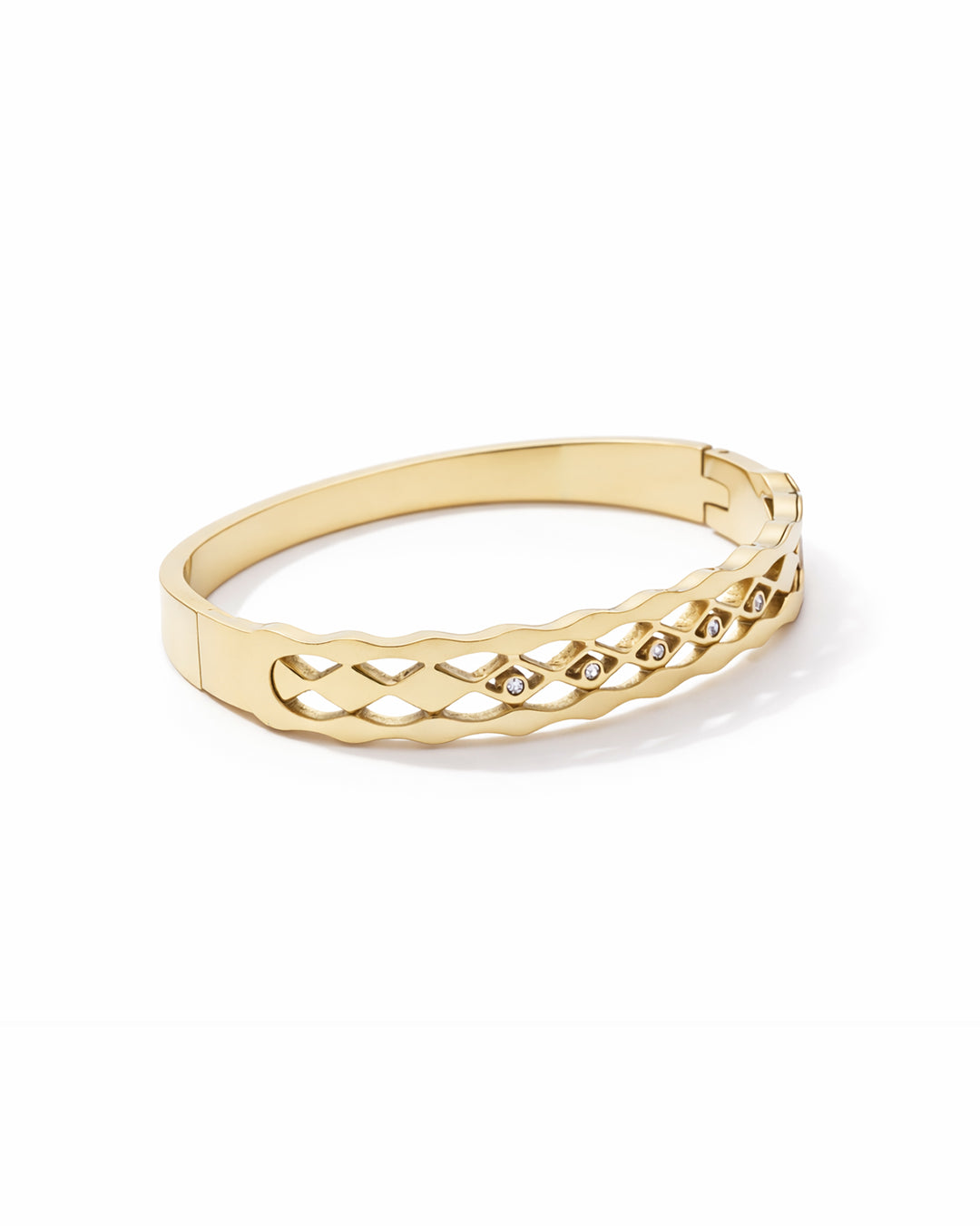 Lattice Weave Crystal-Set Gold Plated Kada