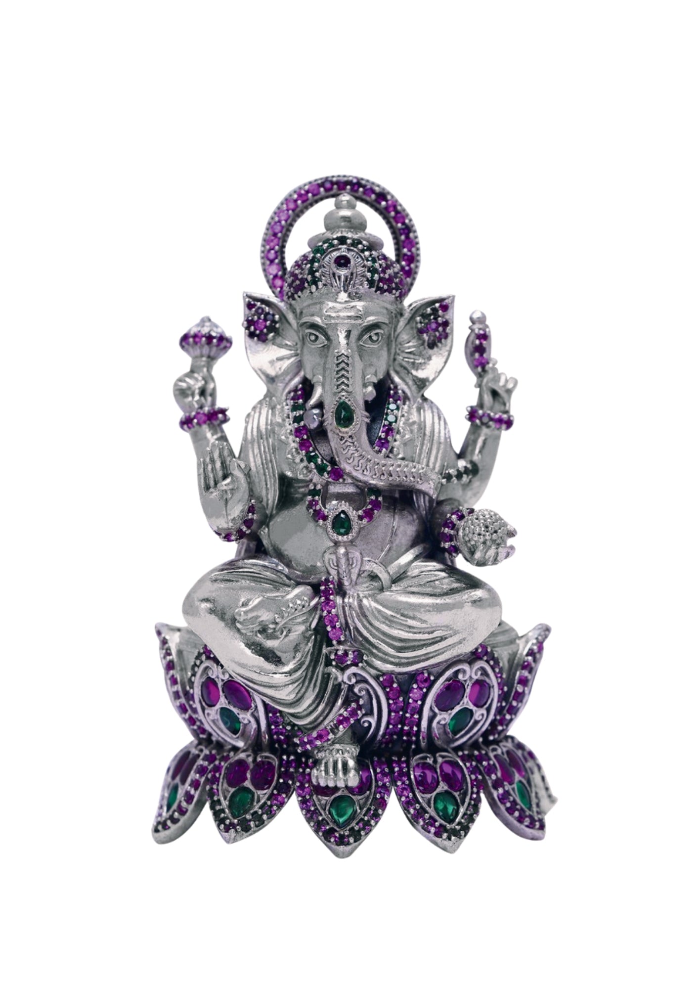 Lotus Lord Ganesha Pure Silver Idol