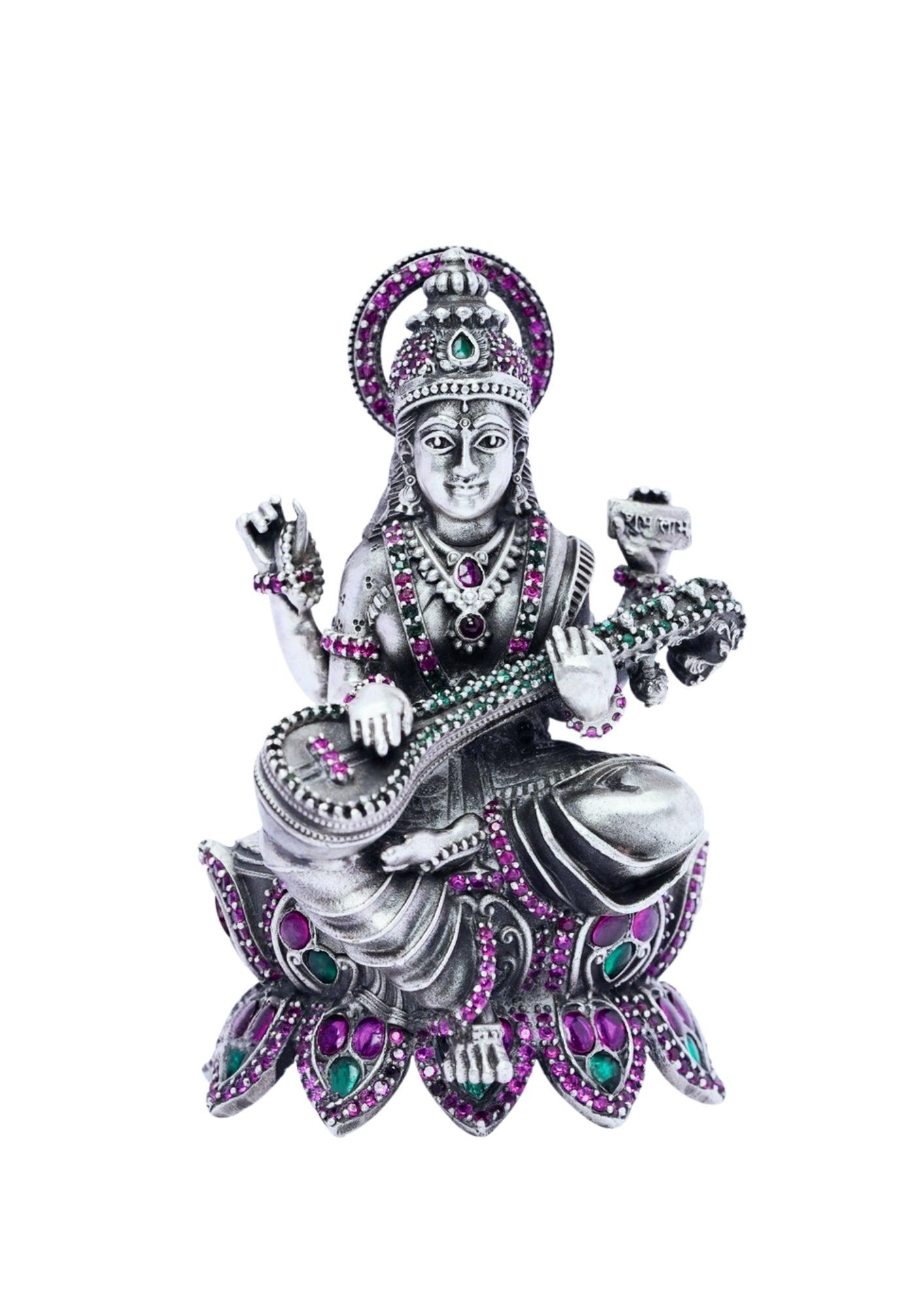 Goddess Saraswati Idol in Pure Silver 925