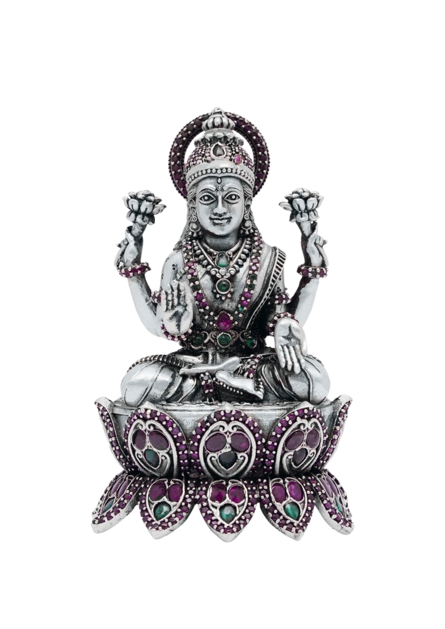 Lotus Goddess Lakshmi Idol in Pure Silver 925