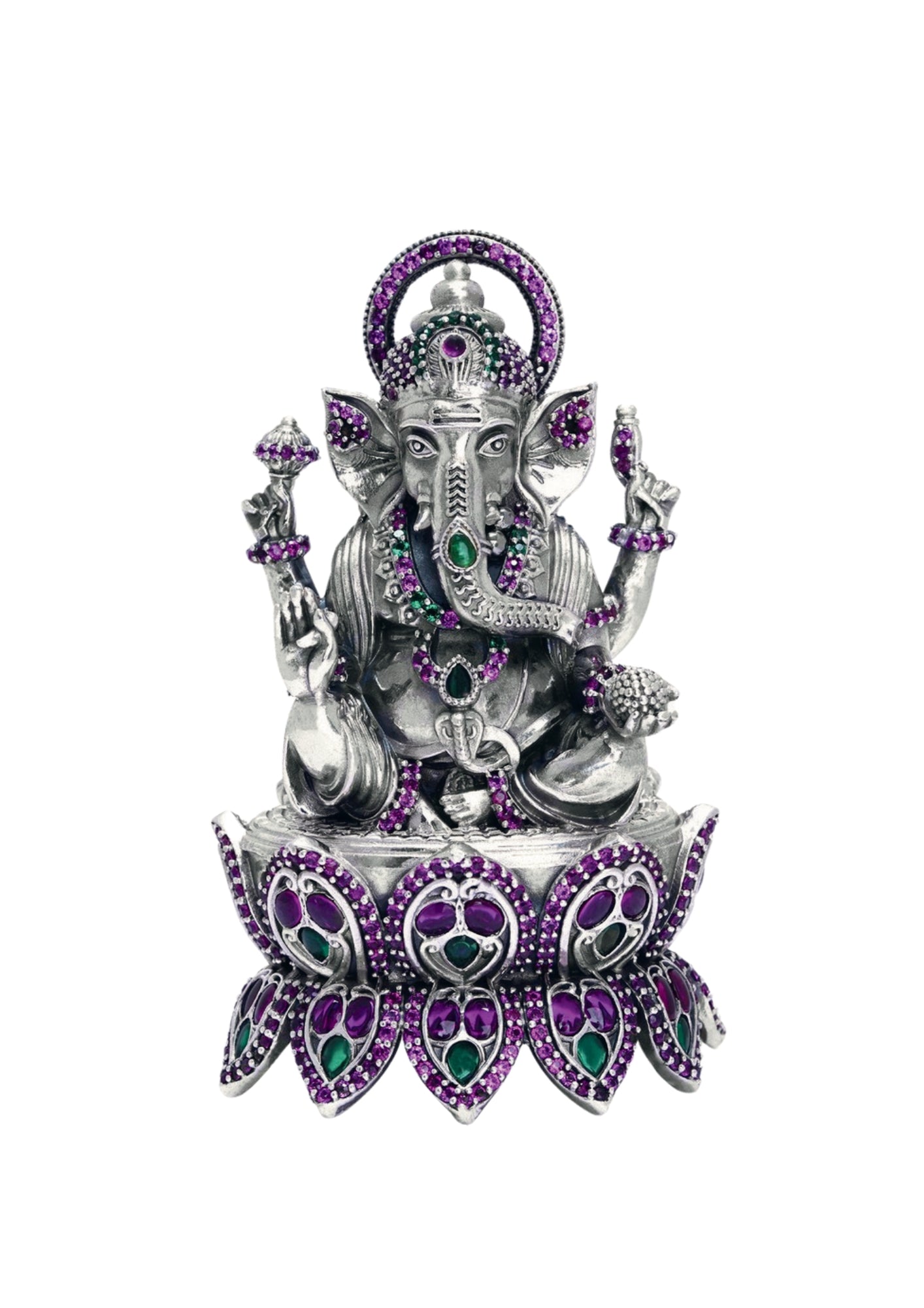 Lotus Lord Ganesha Idol in Pure Silver 925