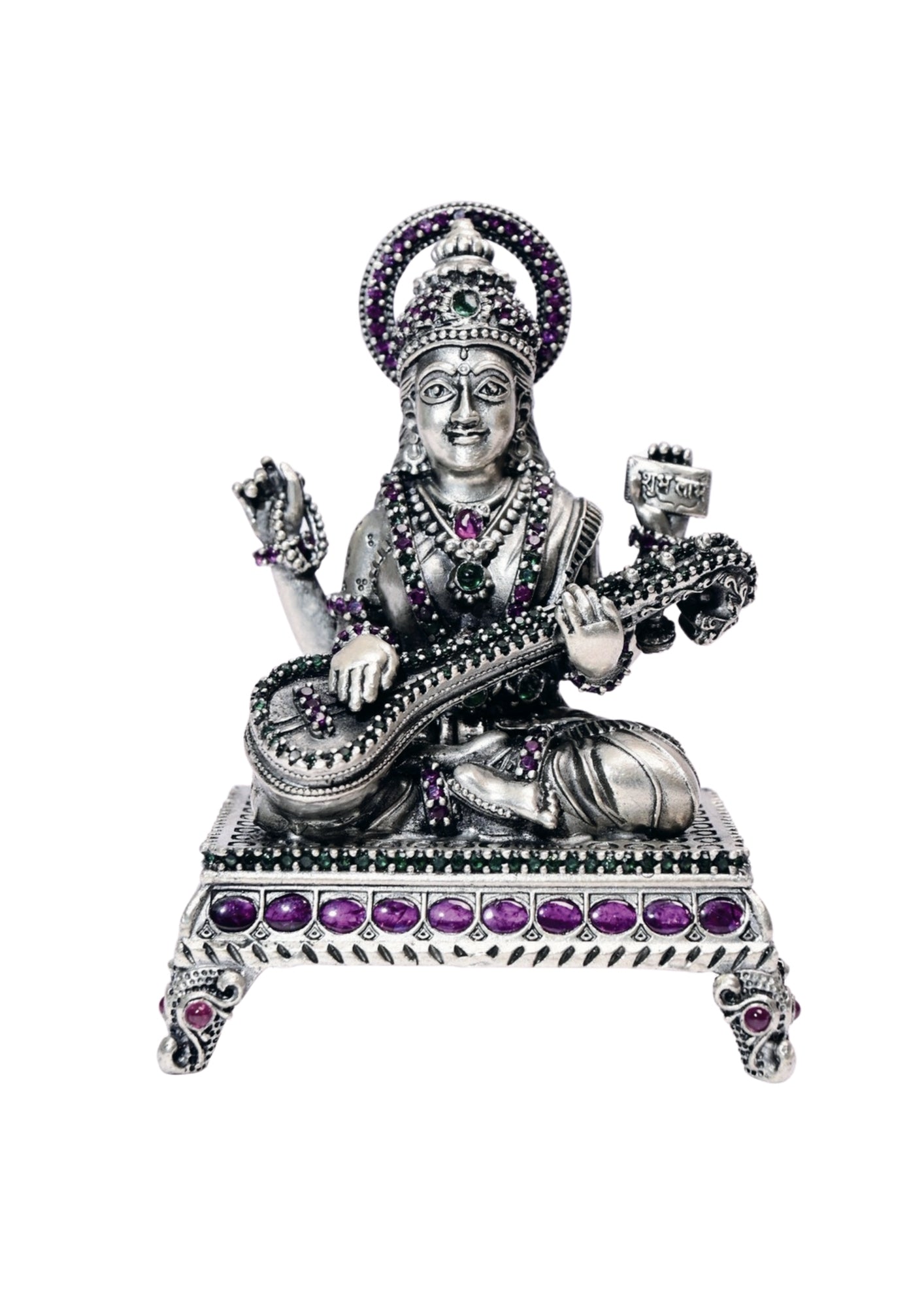 Paata Seated Goddess Saraswati Idol in Silver 925