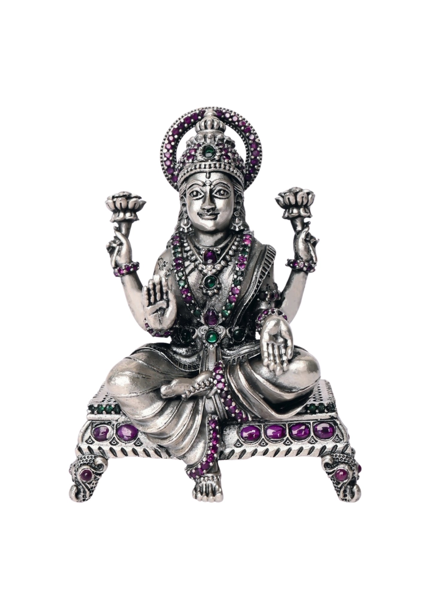 Paata Seated Goddess Lakshmi Idol (Leg Down) in Silver 925