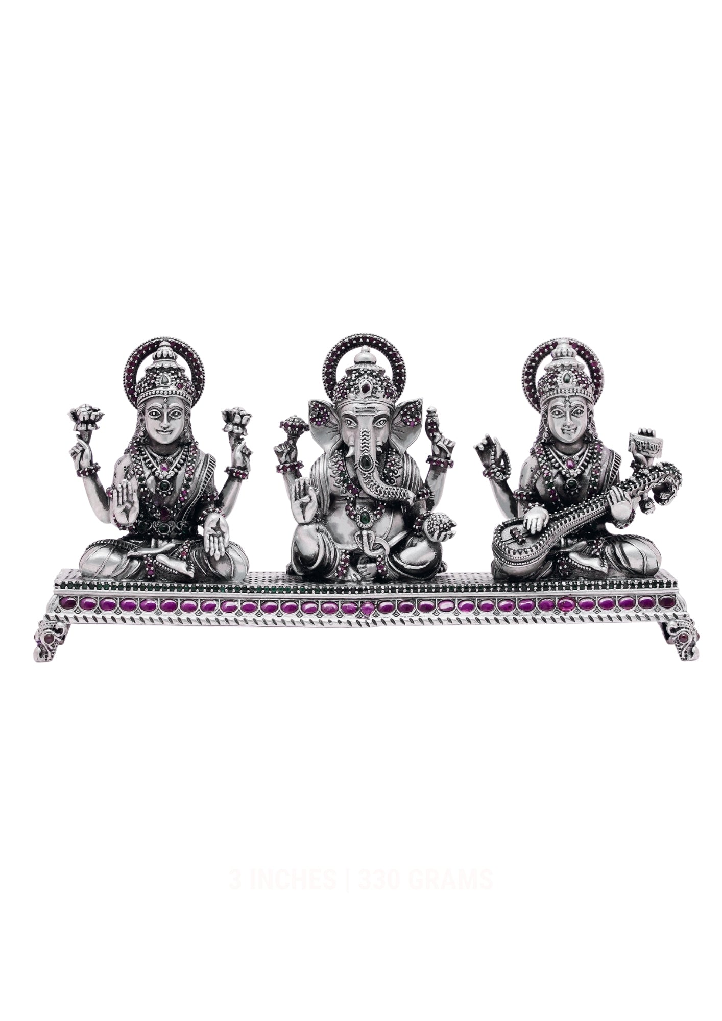 Paata Seated Lakshmi Ganesh Saraswati Idol Set in Silver 925
