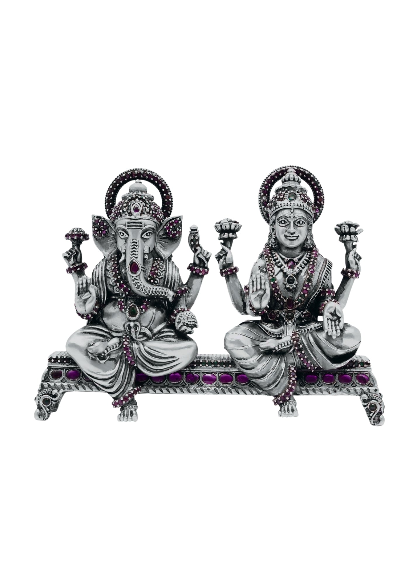 Paata Seated Ganesha Lakshmi Idol (Leg Down) in Silver 925