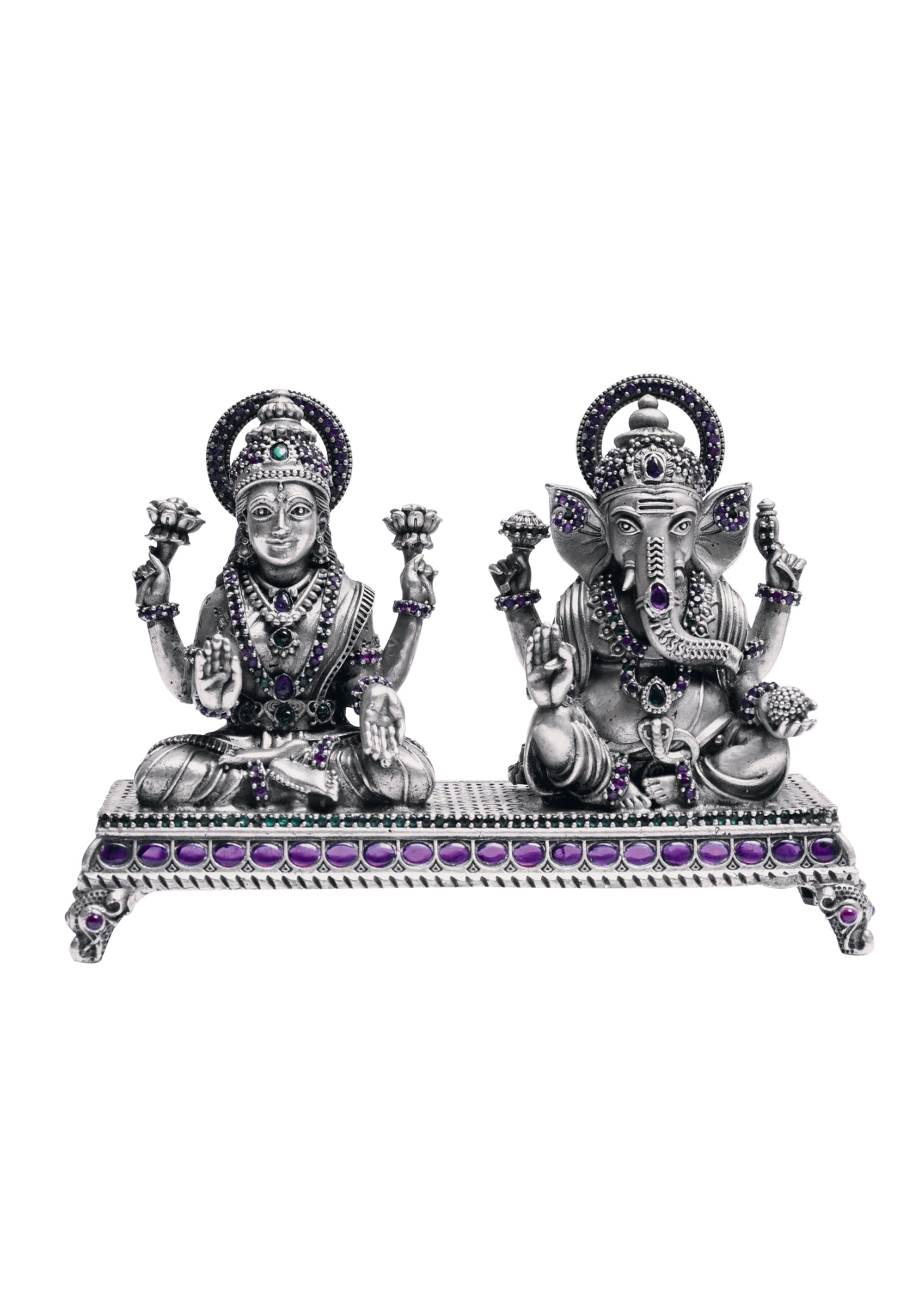 Paata Seated Ganesha Lakshmi Idol in Silver 925