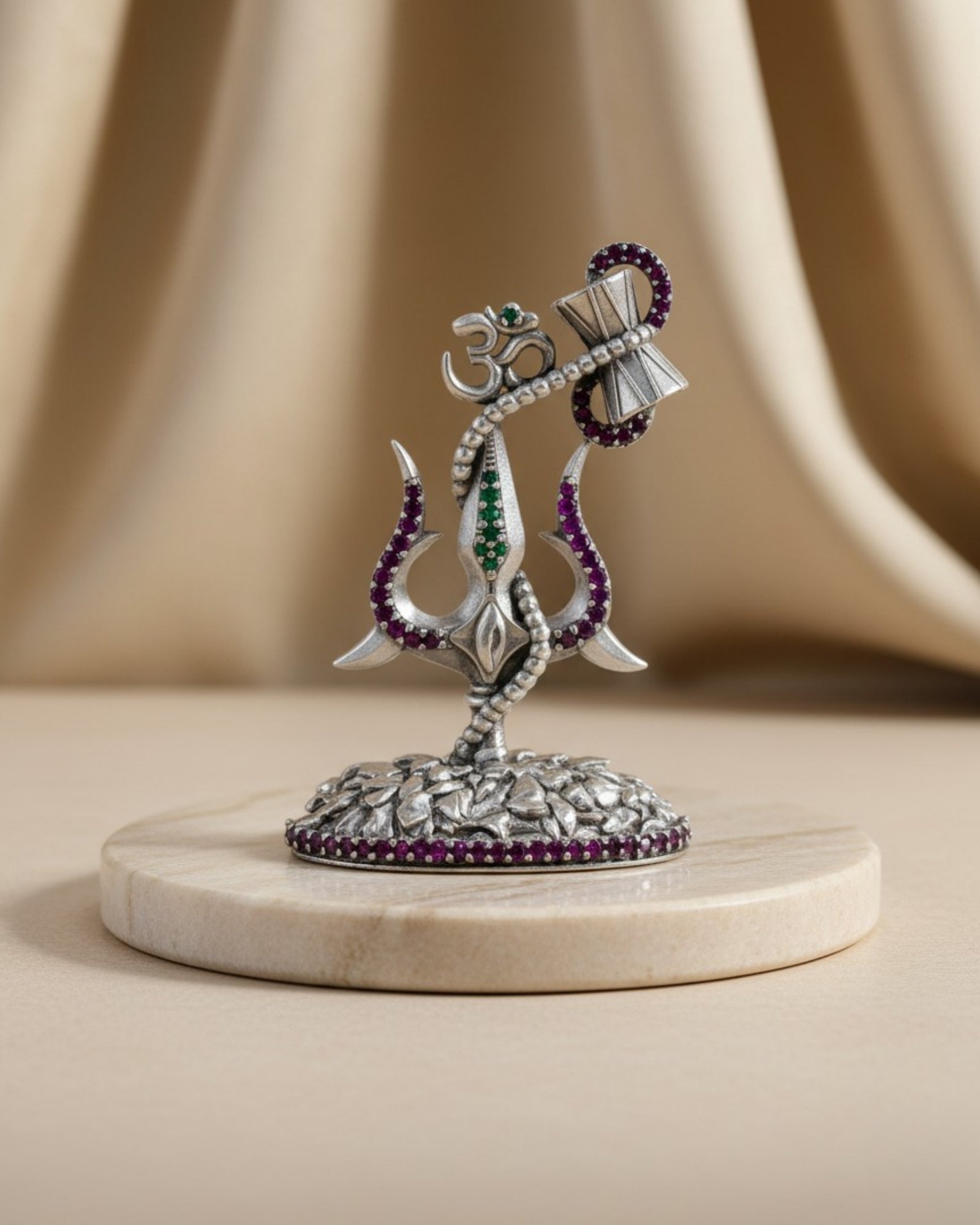 Rajatva Trishul with Damru Pure Silver Idol – 20g Spiritual Decorative Artifact