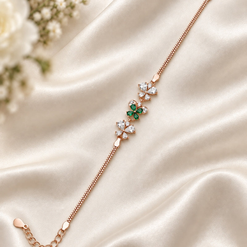 Emerald Butterfly Trio Rose Gold 925 Sterling Silver Bracelet