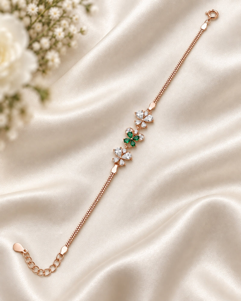 Emerald Butterfly Trio Rose Gold 925 Sterling Silver Bracelet