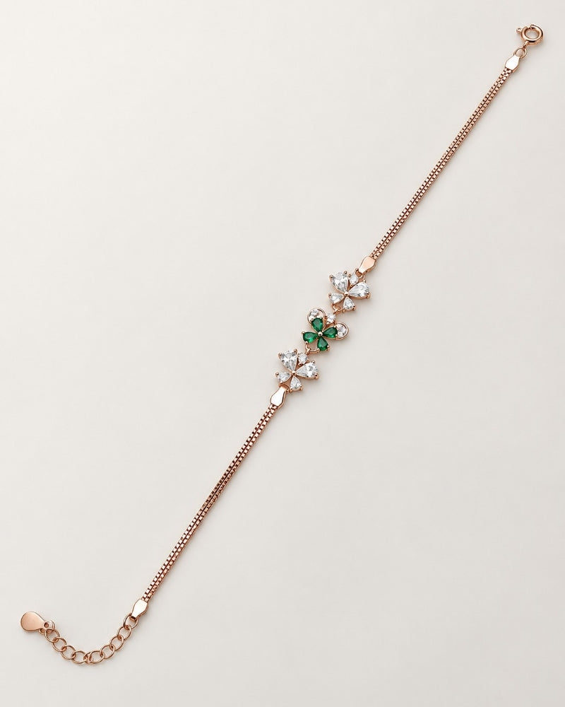 Emerald Butterfly Trio Rose Gold 925 Sterling Silver Bracelet