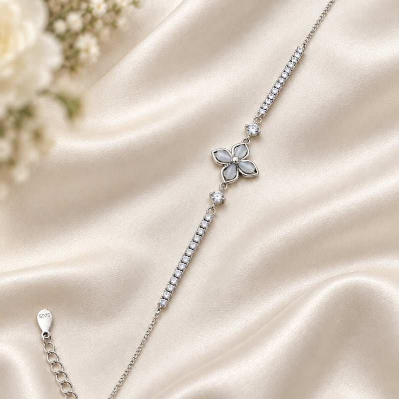 Moonlit Blossom Tennis Bar 925 Sterling Silver Bracelet