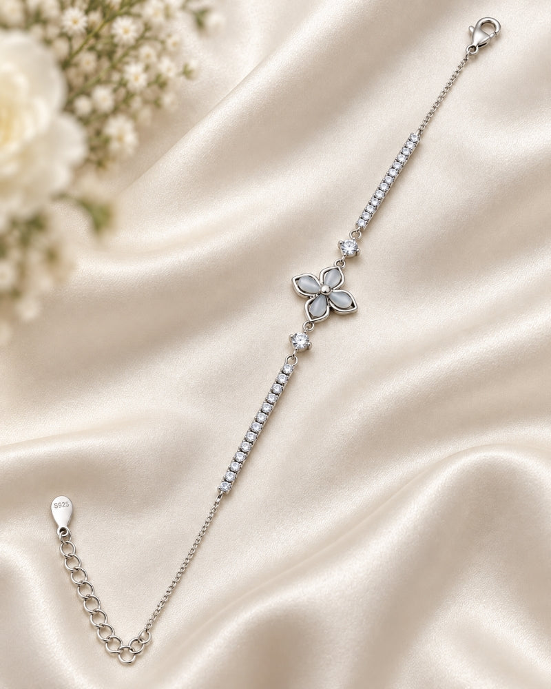 Moonlit Blossom Tennis Bar 925 Sterling Silver Bracelet