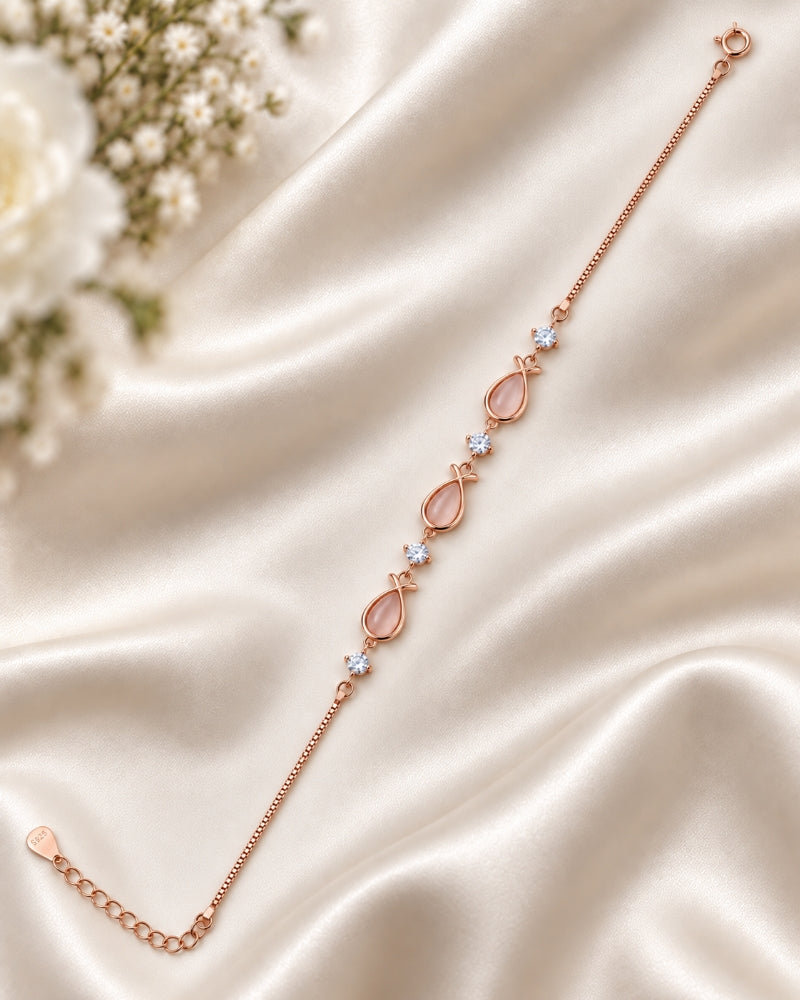 Blush Petal Drop Rose Gold 925 Sterling Silver Bracelet